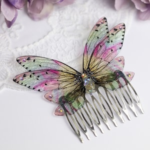 Fairy Wing Hair Comb - Cicada Butterfly Hairpiece - Vintage Bridal Comb - Peachy Holo - Fairycore - Fairy Gift - Bridal Wedding - Mori Kei