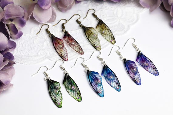 Choose Colour - Tiny Fairy Wing Earrings - Butterfly Cicada Earrings - Fairycore - Fairy Kei - Mori Kei - Pastel Goth - Renaissance Fair