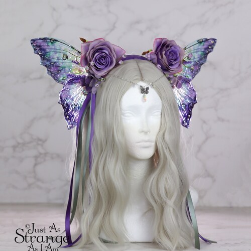 Ethereal Fairy Wing Headpiece: Purple Floral Crown  display picture 1