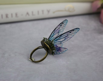 フェアリーウィング バタフライ セミ インセクト リング - ブルー