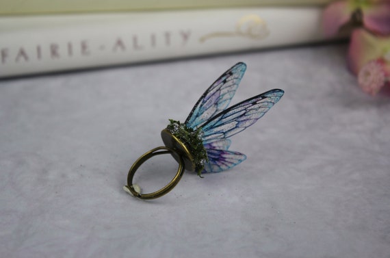 フェアリーウィング バタフライ セミ インセクト リング - ブルー