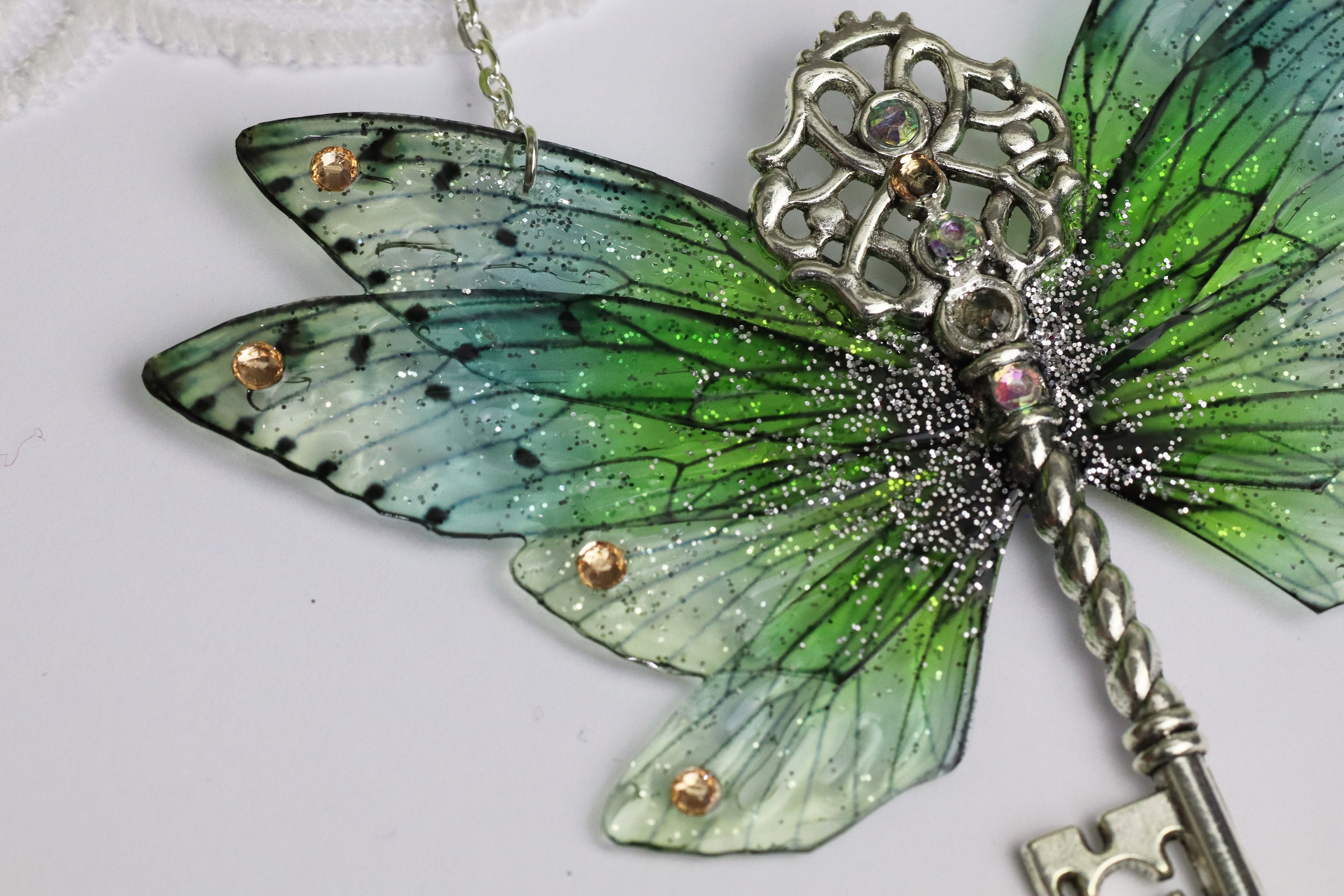 Fairy Wing Key Necklace - Cicada Butterfly Pendant - Summer Green ...