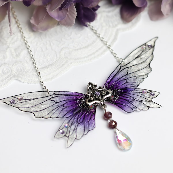 Collier aile de fée - pendentif papillon - fantaisie fuchsia violet - fantaisie - noyau de fée - Fairy Kei - pastel gothique - Mori Kei - salon de la Renaissance