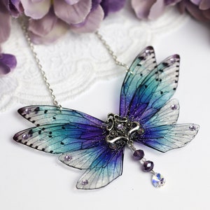 Fairy Wing Necklace - Cicada Butterfly Pendant - Fancy Purple Blue - Fairycore - Fairy Kei - Mori Kei - Renaissance Fair - Fantasy Necklace