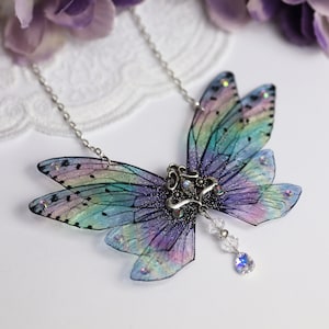 Fairy Wing Necklace - Cicada Butterfly Pendant - Fancy Holo Rainbow - Fairy Gift - Fairy Kei - Fairycore - Festival Wear - Renaissance Fair