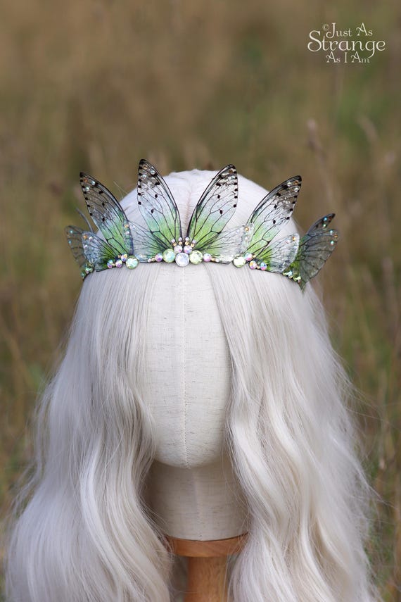 Spring Green Fairy Wing Tiara: Gemstone Fantasy Crown, Adult  display picture 1