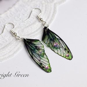 Choose Colour - Tiny Fairy Wing Earrings - Butterfly Cicada Earrings - Fairycore - Fairy Kei - Mori Kei - Pastel Goth - Renaissance Fair Bright Green
