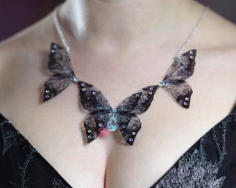 Collar gótico de alas de hada negras - Collar gótico de mariposa, joyería de fantasía llamativa