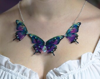 Unusual Purple Butterfly Statement Necklace - Fantasy Fairy Collar Pendant