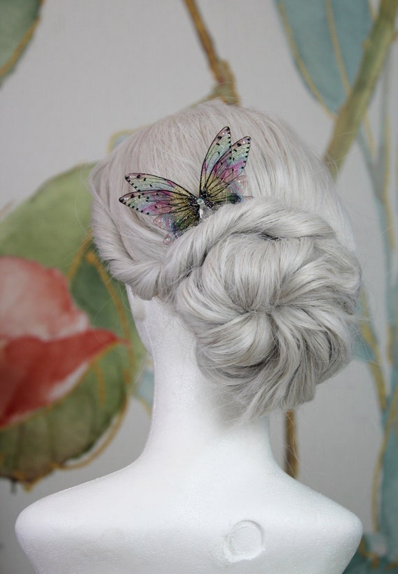Pastel Fairy Wing Hair Comb – Vintage Bridal Hairpiece  display picture 3