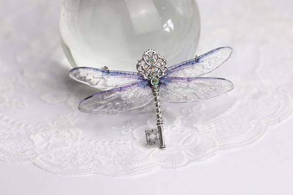 Purple Black and Gray Crystal Dragonfly Pin Purple Black and Gray Crystal Dragonfly Pin