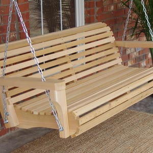 Brand New 5 Foot Cedar Wood Contoured Classic Porch Swing with Heavy Duty Chain - Free Shipping