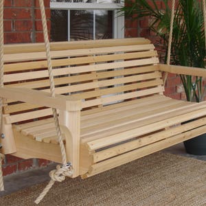 Brand New 5 Foot Cedar Wood Contoured Classic Porch Swing with Hanging Rope - Free Shipping