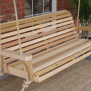 Brand New 7 Foot Cedar Wood Classic Porch Swing with Hanging Rope - Free Shipping