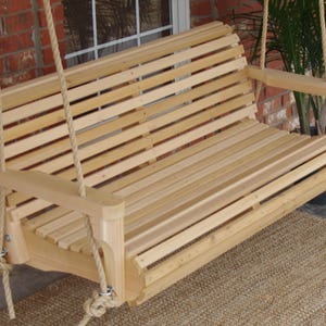 Brand New 6 Foot Cedar Wood Contoured Classic Porch Swing with Hanging Rope - Free Shipping