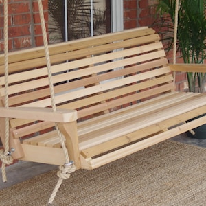 Brand New 4 Foot Cedar Wood Classic Porch Swing with Hanging Rope - Free Shipping