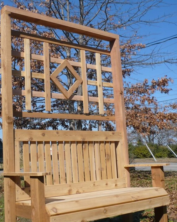 Brand New Cedar Large Garden Bench With Back Trellis Free Etsy