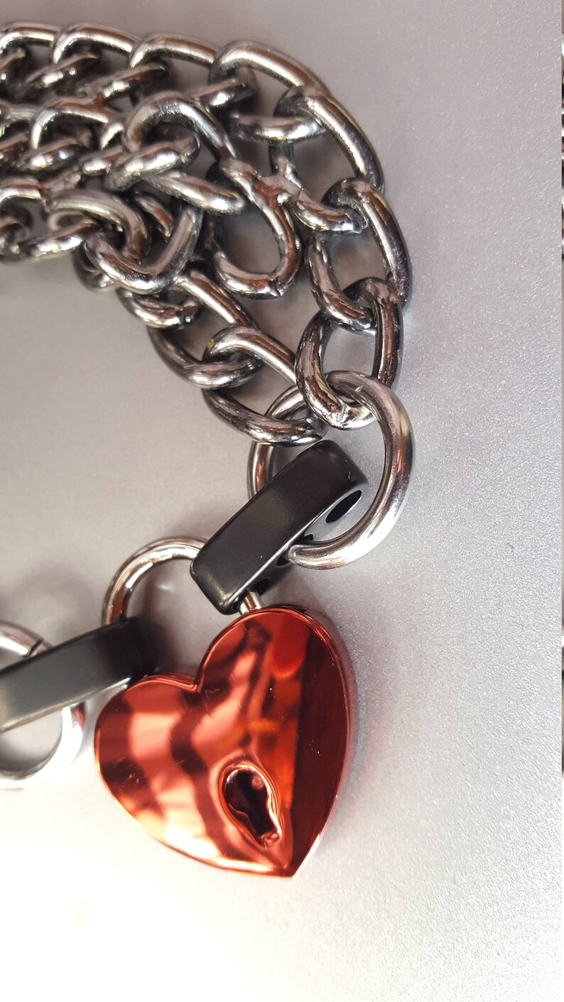 Locking Heart Collar Chain BDSM Collar Black Chrome Bondage Etsy