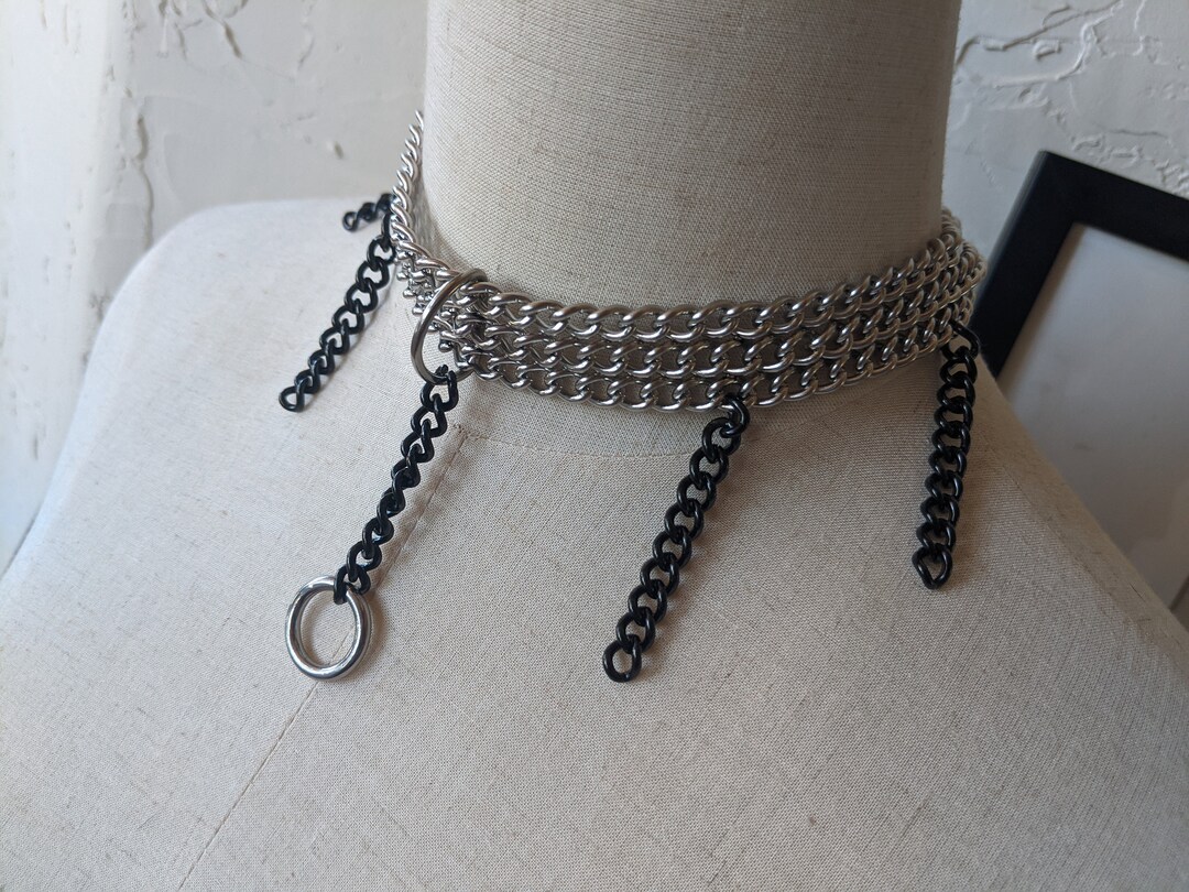Stainless Steel Collar Black & Steel Collar Chain BDSM Etsy