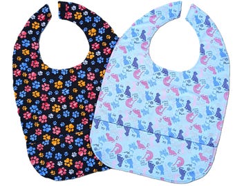 Adult Bib Cat Lover Gift, Flannel Fabric