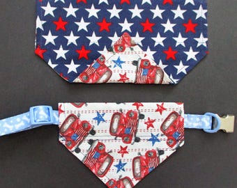 Dog Bandana America 250 Pet Gift, Over the Collar, Red White Blue, Cotton Fabric