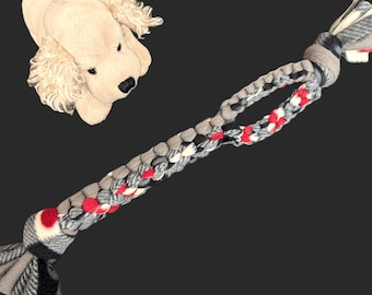 Handmade Dog Toy with Handle, Knotted Fleece Fabric Tug Toys