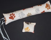 Cat Toy Kicker Set Large Paw Print Fabric Neutral Colors Organic Catnip Ribbon Tails