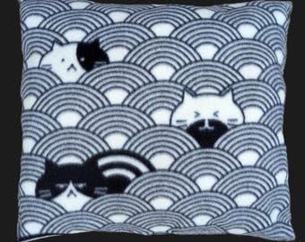 Cat Pillow Bed Peeking Cats Modern Retro, Black and White Fleece Fabric