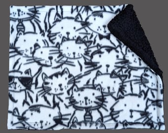 Refillable Catnip Mat Black and White Sketched Cats with Plush fleece
