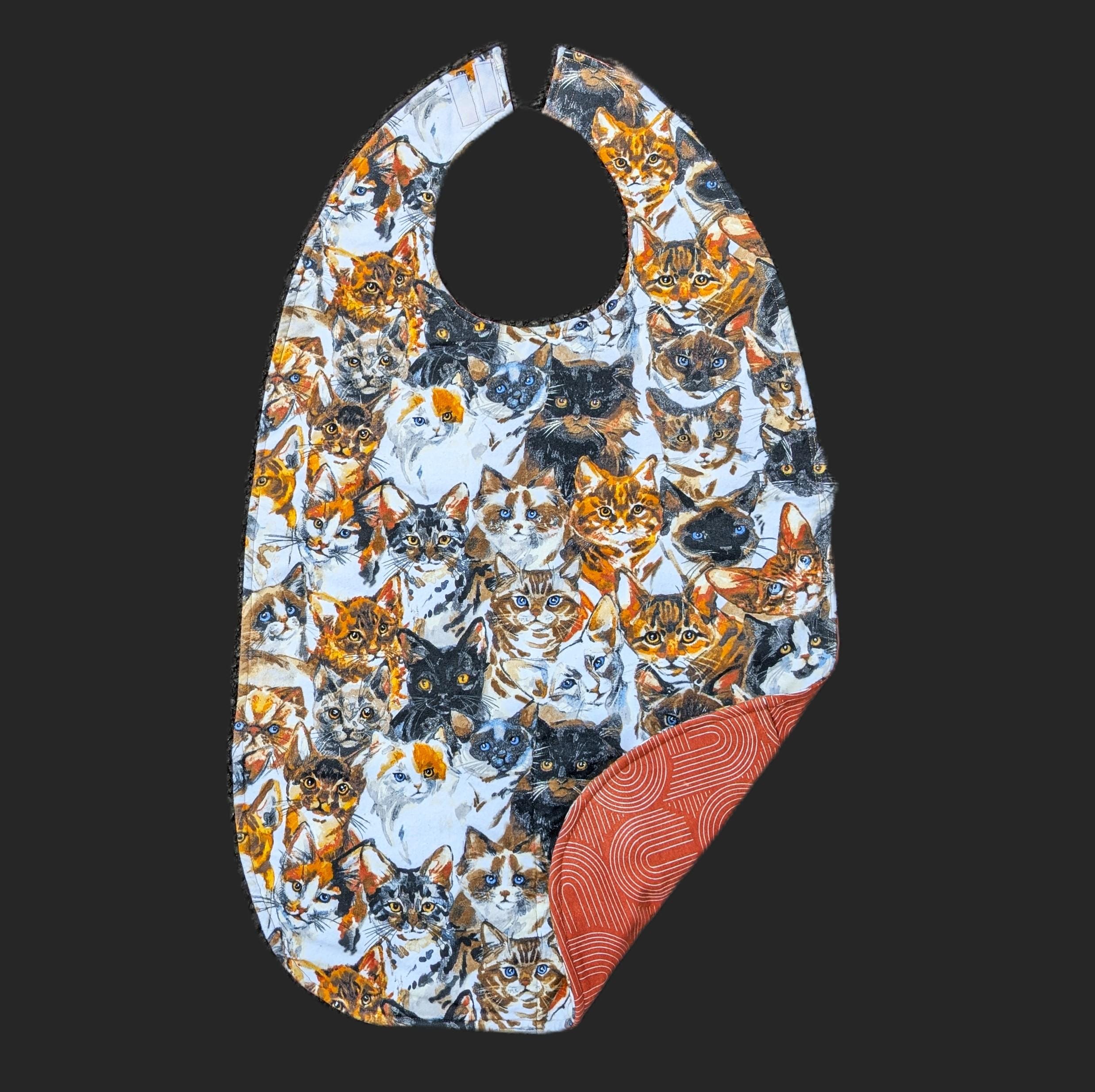 Bib Pattern Cat Adult Bib Cat Lover, Fully Lined, Extra Long, Water Resistant, Cotton ...