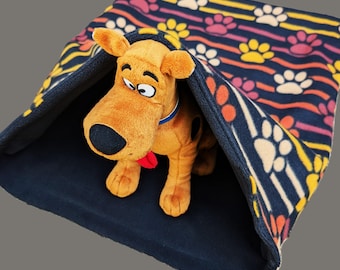 Dog Beds Paw Print, Snuggle Sack, Multi Stripe Earth Tones Fleece