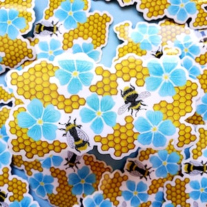 Bee themed stickers, Bee Sticker Waterproof, Honeycomb Sticker, Save the Bees Sticker, Bee Gifts, water bottle stickers, bee hive stickers