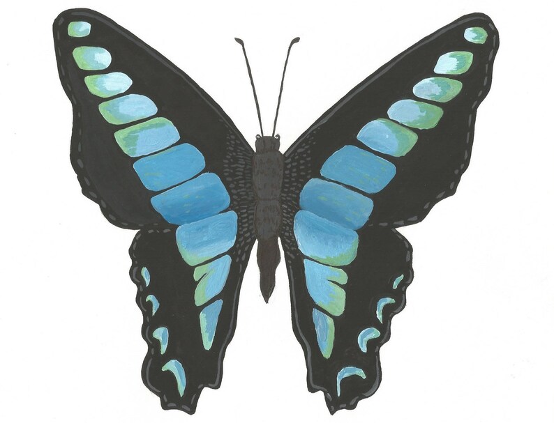 christmas gift butterfly painting butterfly wall motif butterfly print blue butterfly artwork Blue triangle butterfly print