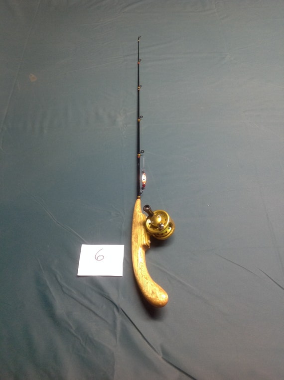 Custom Made Ice Fishing Rod w/ Gold Graphite ReelMahogany Etsy