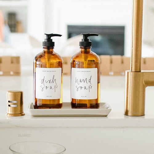 Hand Soap and Dish Soap Set of 2 16 Oz Amber Glass Dispensers Etsy