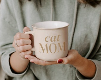 Tasse de café de maman de chat | à café en céramique pour feu de camp | Cadeaux pour maman chat et amoureux des chats | Mug lavable au lave-vaisselle