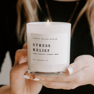 Stress Relief Soy Candle White Jar Wood Lid Relaxing Spa Candle Aromatherapy Candle Natural Scented Candles image 3