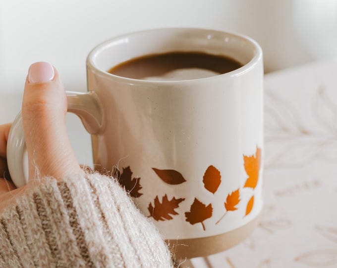Fall Leaves Stoneware Coffee Mug - Fall Coffee Mug - Halloween Coffee Mug, Fall Gifts and Fall Decor, Autumn Drinkware, Fall Host Gift