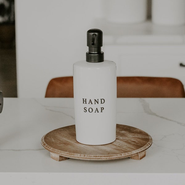 15 oz Stoneware Hand Soap Dispenser | White Refillable Soap Dispenser, Hand Soap Bottle, Bathroom Soap Bottle, AirBnB Bathroom Supplies