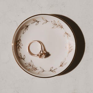 Gold Leaves Ceramic Jewelry Dish: Small Trinket Tray, Ring Holder