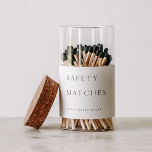 Medium Black Hearth Matches | Glass Jar, 4" Matchsticks, 100 Count, Fireplace Match Bottle, Matches and Striker, Large Safety Matches