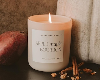 Apple Maple Bourbon Fall Candle: 15 oz Soy Wax Candle for Autumn, Fall Decor, Thanksgiving Gifts