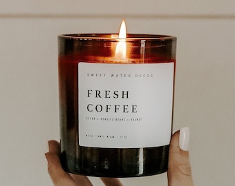 Fresh Coffee 11 oz Amber Jar Candle | Coffee Soy Wax Candle | Coffee Candle | Coffee Lover Gifts | Fresh Brewed Coffee Scented Candle