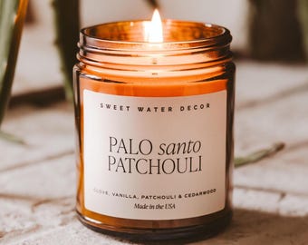 Palo Santo Patchouli Candle - Aromatherapy Candle, Scented Candle for Home Decor - Gift for Her - Spa Candle Relaxing Candle - Housewarming
