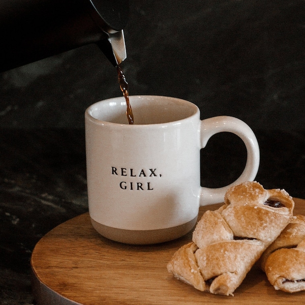 Relax Girl Stoneware Coffee Mug | Christmas Gift for Mom | Self Care Gift | Christmas Gift for Sister | Modern Coffee Mug | Relaxation Gift