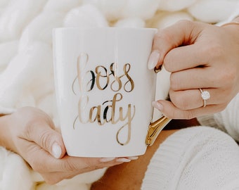 Boss Lady Coffee Mug | Gold Handle Boss Coffee Cup, Girl Boss Mug, Office Coffee Mugs, Boss Day Gift, Entrepeneur Gift, Female Boss Gift