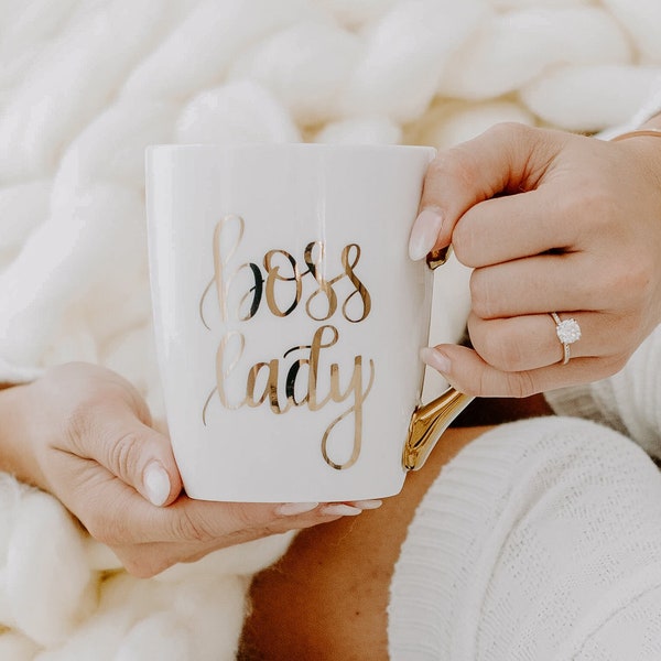 Boss Lady Coffee Mug | Gold Handle Boss Coffee Cup, Girl Boss Mug, Office Coffee Mugs, Boss Day Gift, Entrepeneur Gift, Female Boss Gift