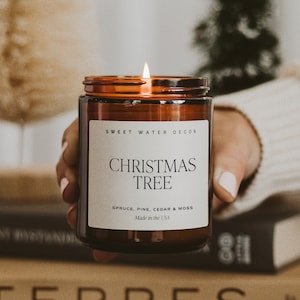 Christmas Tree Soy Christmas Candle - Scented Christmas Tree Candle - Spruce, Cedar, Moss, Pine Candle for Holiday Decor - Christmas Gift