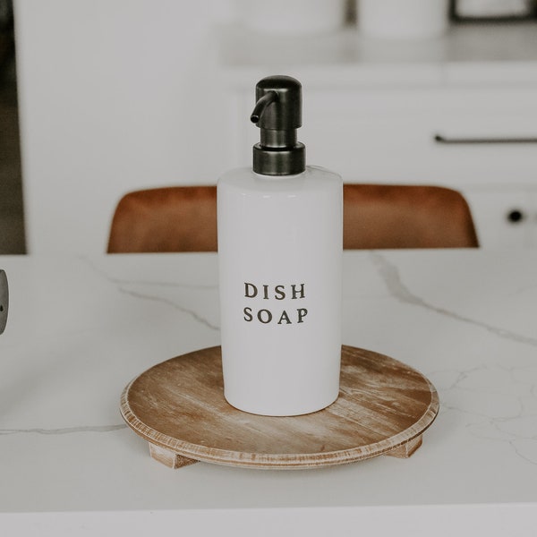 15 oz White Stoneware Dish Soap Dispenser | Refillable Soap Dispenser, Kitchen Soap Bottle, AirBnB Kitchen Supplies, Dish Soap Bottle