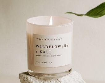 Wildflowers and Salt Soy Candle | Jasmine, Lily, Leafy Greens, Salt, and Amber Candle | Spring Floral Scented Candle | Candle Gift for Her